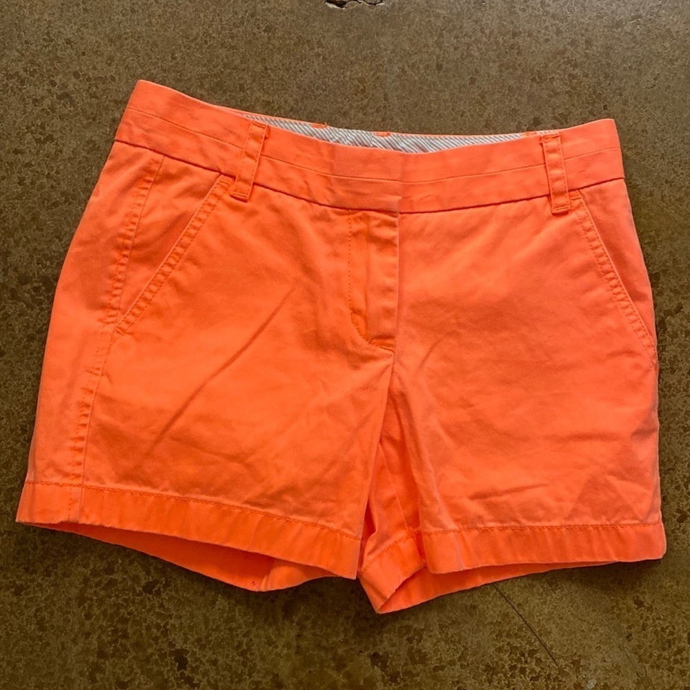 J. Crew neon highlighter orange cotton broken in chino shorty shorts